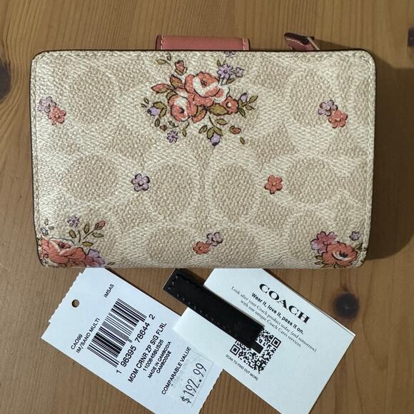 ❤️ Coach Medium Corner Zip Wallet In Signature Canvas With Floral Print - Picture 6 of 10